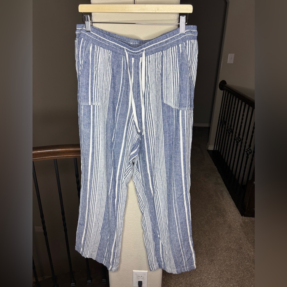 C est 1946 Striped Blue and White Stripe Women's Pants Linen Blend Size 18/20W
